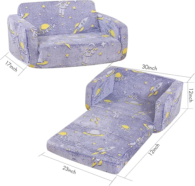 Foldable Kids Sofa, Soft Kids Fold Out Couch Glow in The Dark, Convertible Sofa - Image 3
