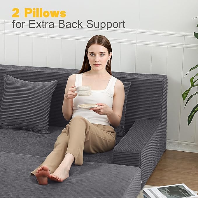 MeMoreCool Boneless Folding Sofa Bed Queen, Corduroy Convertible Sleeper Chair - Image 8