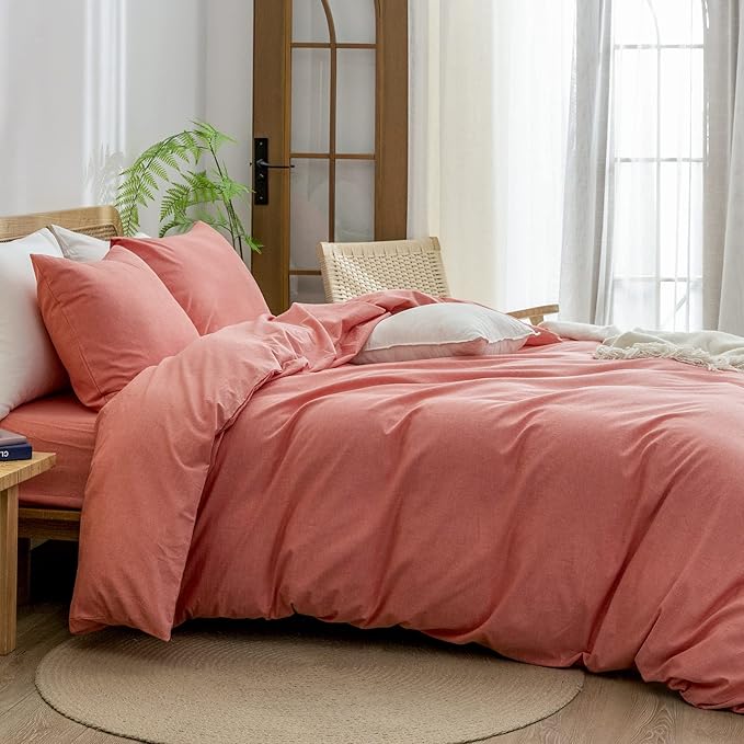 BESTOUCH Duvet Cover Set 100% Washed Cotton Linen Feel Super Soft Comfortable - Image 3