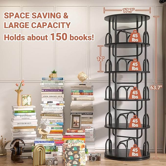 Aheaplus 5 Tier Rotating Bookshelf Tower, 360 Display Spinning Bookcase - Image 2