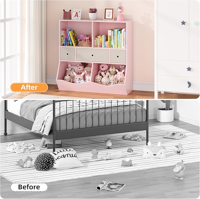 IDEALHOUSE 7-Cubby Large Kids Toy Storage Organizer, Children Wood Bookcase and - Image 4