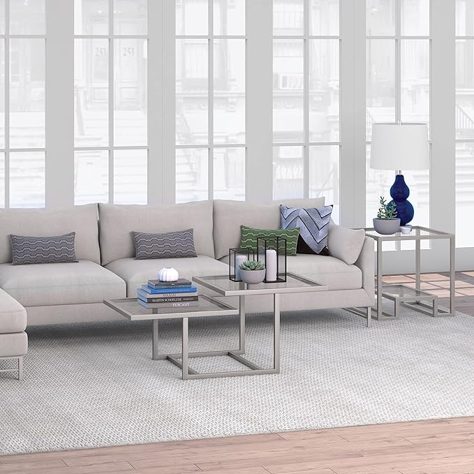 Henn&Hart 43" Wide Square Coffee Table in Nickel, Modern coffee tables - Image 5