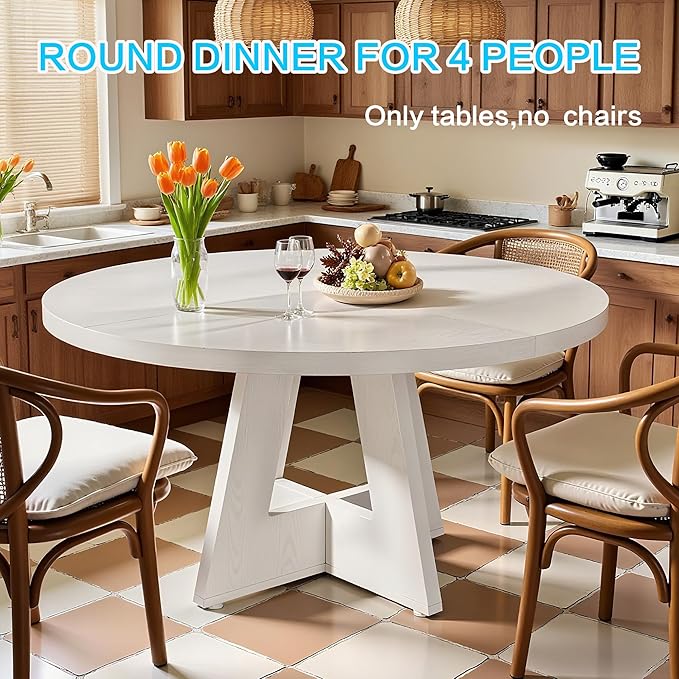 47" Round Dining Table for 4-6, Modern Small Dinner Table Farmhouse Round - Image 5