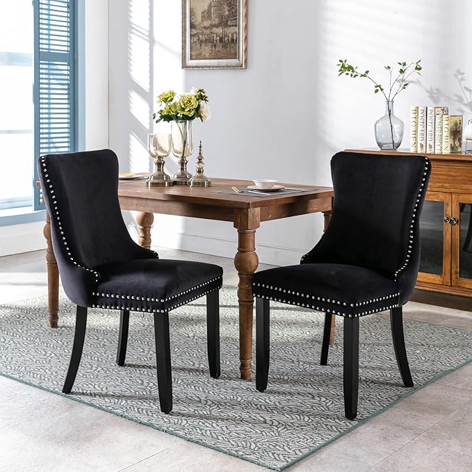 Acosure Set of 2 Velvet Upholstered Wing-Back Dining Chair - Image 7