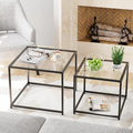 VILAWLENCE Coffee Table Set of 2, Modern Black Glass Side Table, Metal Frame by VILAWLENCE