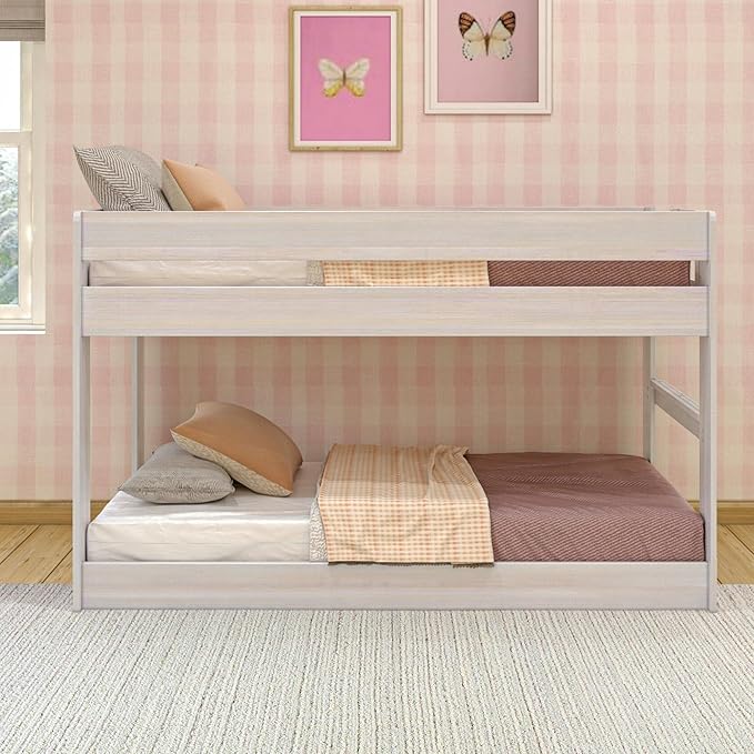Max & Lily Modern Farmhouse Low Bunk Bed, Twin-Over-Twin Bed Frame - Image 3