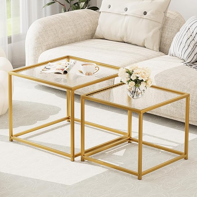 Garden 4 you Coffee Table Set of 2, Modern Patterned Glass Nesting Table by Garden4you