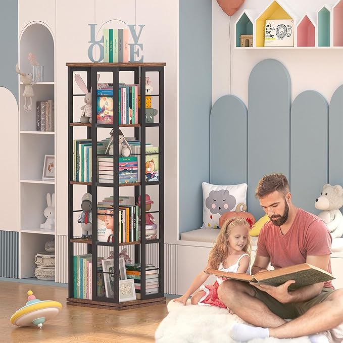 Aheaplus Rotating Bookshelf, Corner Bookcase, 360 Display Wood Spinning - Image 5