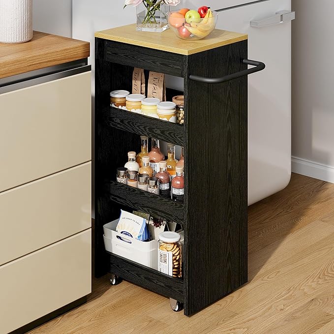 IRONCK Wood Storage Cart, 4 Tier Rolling Kitchen Cart on Wheels, Slide Out - Image 9