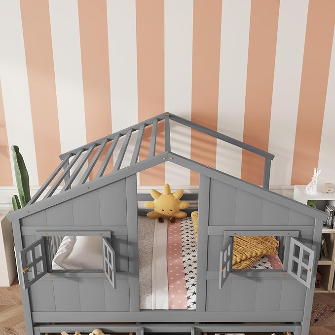 KEIKI Full Size Wooden House-Shaped Loft Bed - Image 5