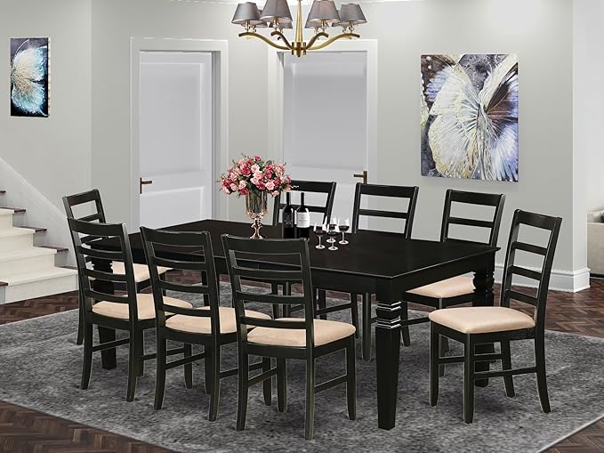 East West Furniture LGPF9-BLK-C 9 Piece Dining Set Includes a Rectangle Dining - Image 2