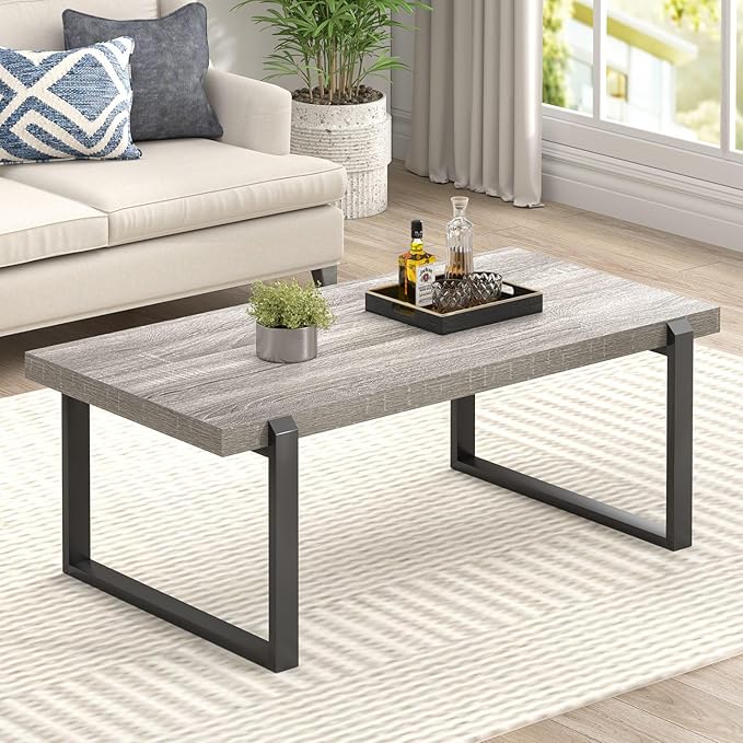 FOLUBAN Modern Coffee Table, Rustic Wood and Metal Center Table, Retro Small by FOLUBAN