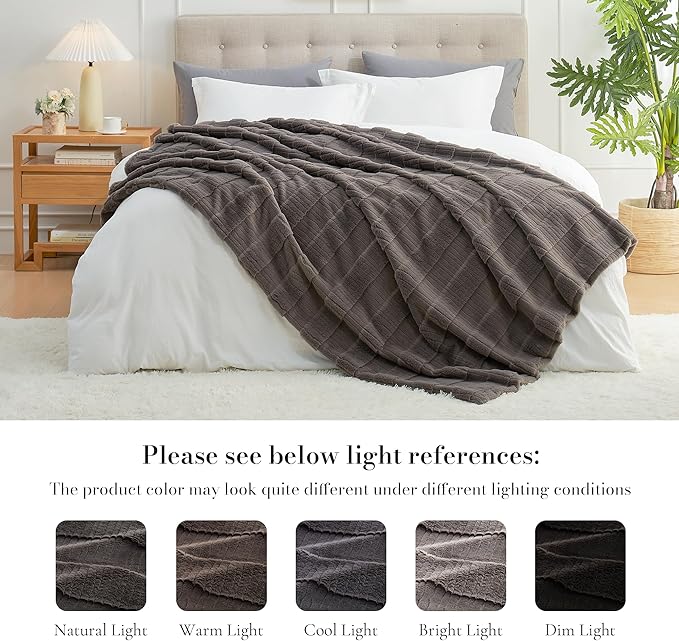 Amélie Home Luxury Striped Faux Fur Throw Blanket - Image 6