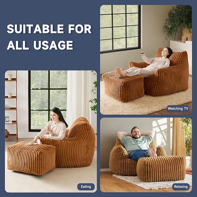 Giant Bean Bag Chairs for Adults, Oversized Chaise Lounge Chair Indoor - Image 4