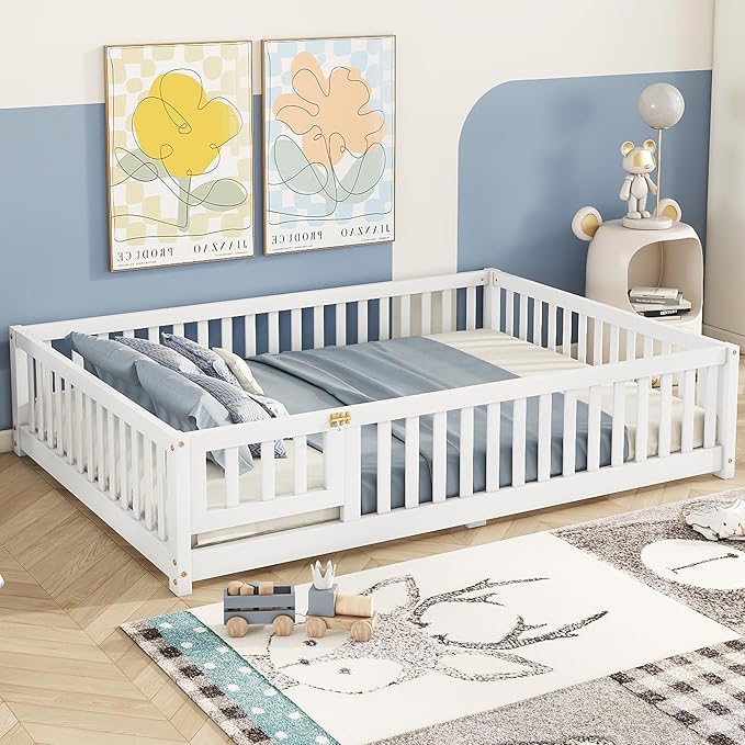 Bellemave Full Floor Bed with Slats and Safety Guardrails, Kids Montessori - Image 4