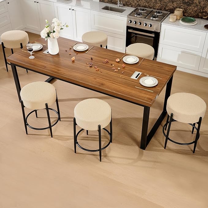 Dining Room Chairs Set of 6, 23.6" Sherpa Backless Beige Boucle Dining Chair - Image 2