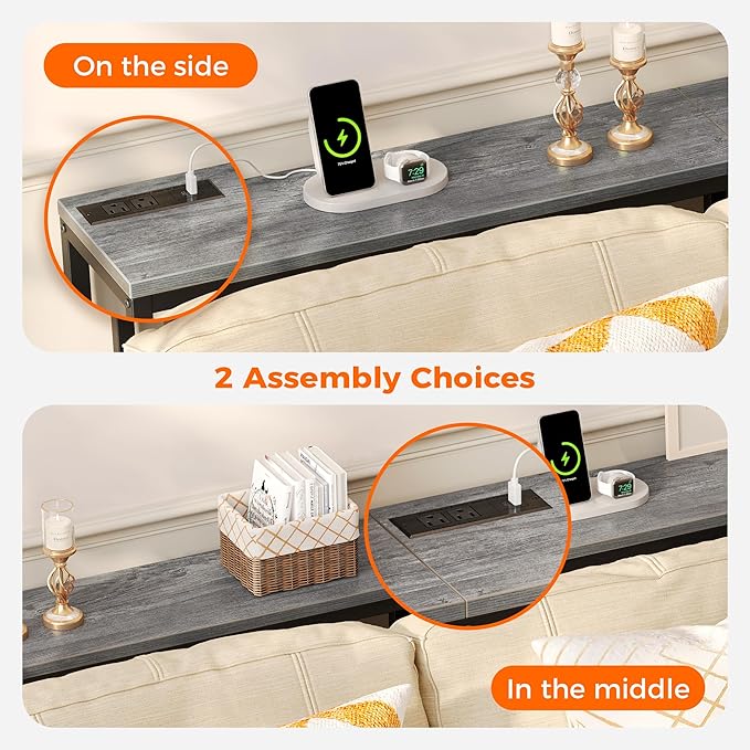 SUPERJARE Console Table with Outlet, 63 Inch Sofa Table with Charging Station - Image 5
