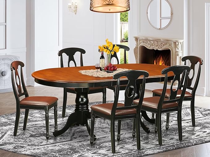 East West Furniture PLKE7-BCH-LC 7 Piece Dining Table Set Consist of an Oval - Image 2