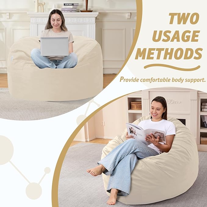 3FT Bean Bag Chair with Ultra Soft Velvet Cover Bean Bag Sofa with Memory Foam - Image 5