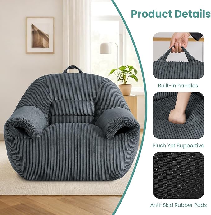 DAICO Bean Bag Chairs for Adults, Giant Bean Bag Chair Comfy Bean Bag Sofa - Image 6