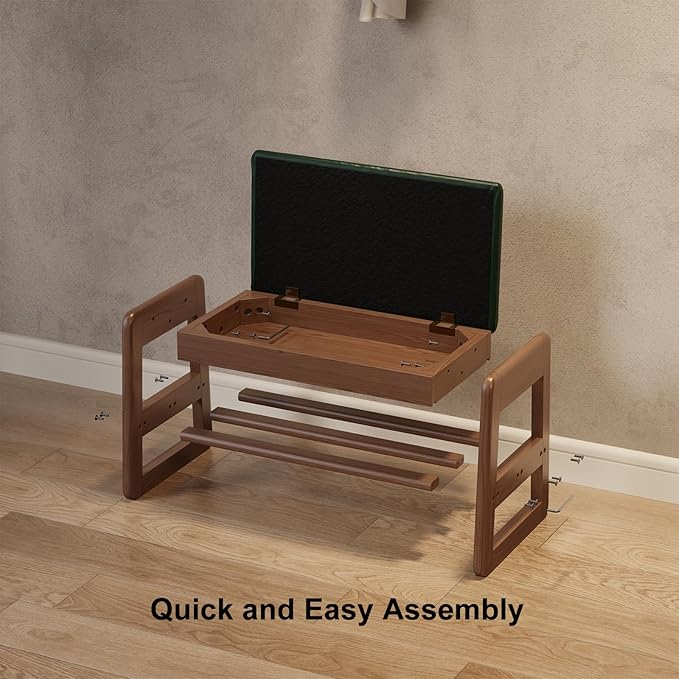 Small Shoe Bench with Leather Cushion, 2 Tiers Shoe Rack Bench with Flip-Top - Image 2