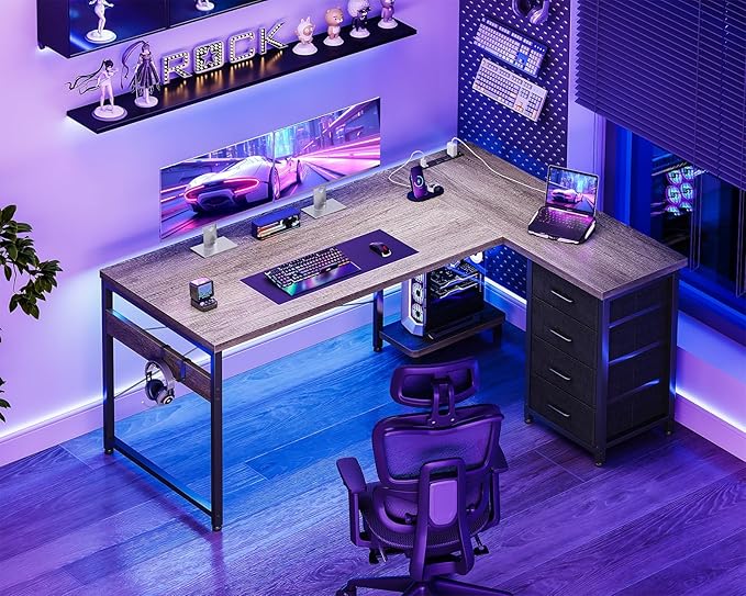 AODK L Shaped Desk with 4 Tier Drawers, L Shaped Computer Desk with USB - Image 2