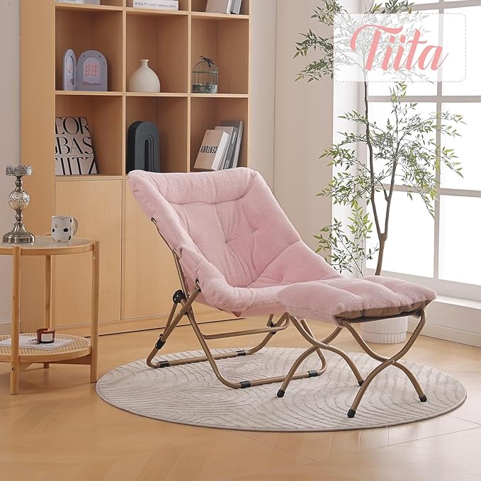 Tiita Folded Chair with Ottoman, Soft Faux Fur Oversized Folding Accent Chair - Image 2