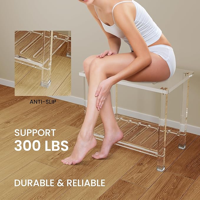 Acrylic Shower Bench for Inside Shower 13.98" D X 21.26" W X 18.31" H, Heavy - Image 3