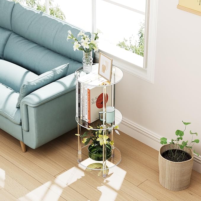 Clear Round Acrylic Side Table for Small Spaces, 11.81" L x 11.81" W x 26.7" H - Image 2
