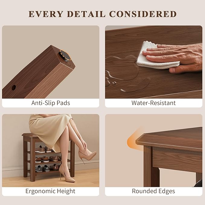 Shoe Rack for Front Door Entrance, Solid Wood Shoe Bench for Closet, Holds Up - Image 7