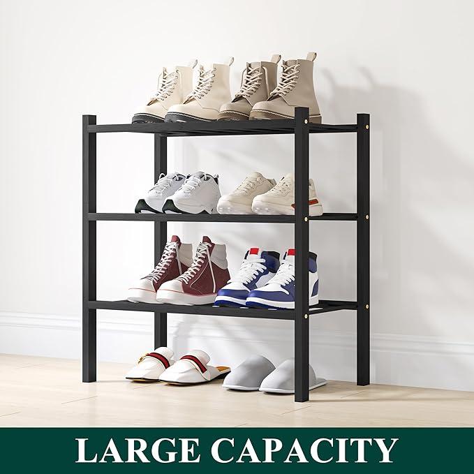 Smiry Shoe Rack, 3 Tier Small Bamboo Shoe Organizer, Stackable Free Standing - Image 5