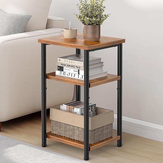 DUMOS End Table Small Side Sofa Tables 3 Tier Tall Nightstand Storage Shelf - Image 2