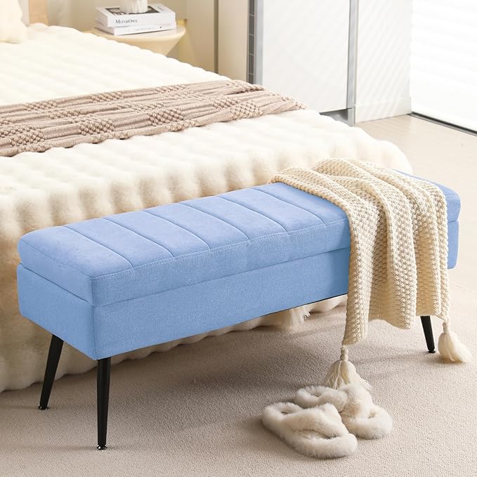 CUYOCA Storage Ottoman Bench, 43.5" Upholstered Entryway Bench, Long Ottoman by CUYOCA-MakeYouFeelComfort