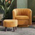 LINSY Swivel Accent Chair with Ottoman: Small Velvet Barrel Chair 360 Swivel by Linsy
