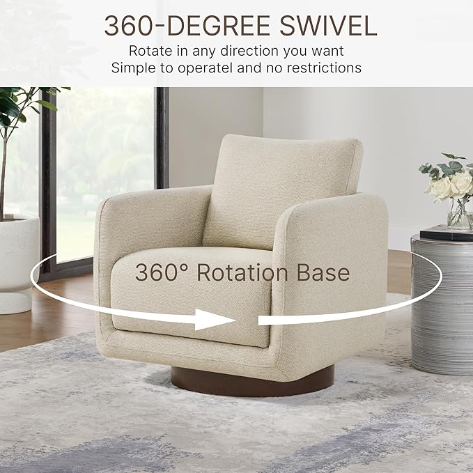 Modern Swivel Accent Chair, 360° Rotating Round Barrel Armchair - Image 3