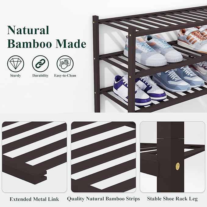 Smiry Shoe Rack, 4 Tier Thick Bamboo Shoe Organizer, Stackable Free Standing - Image 3