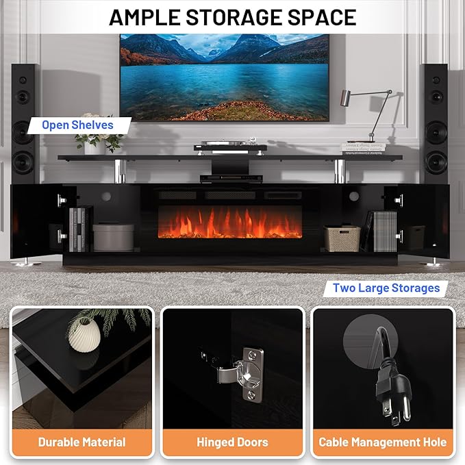 70'' Fireplace TV Stand with 36'' Firplace, Entertainment Center, 2 Tier TV - Image 4