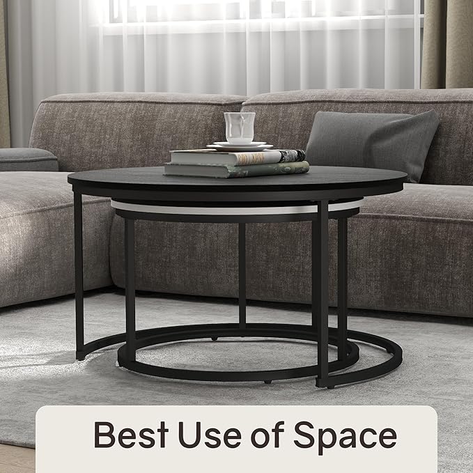 Nesting Tables Set of 2, 31.5" Round Coffee Table, Small Nesting Coffee Table - Image 6