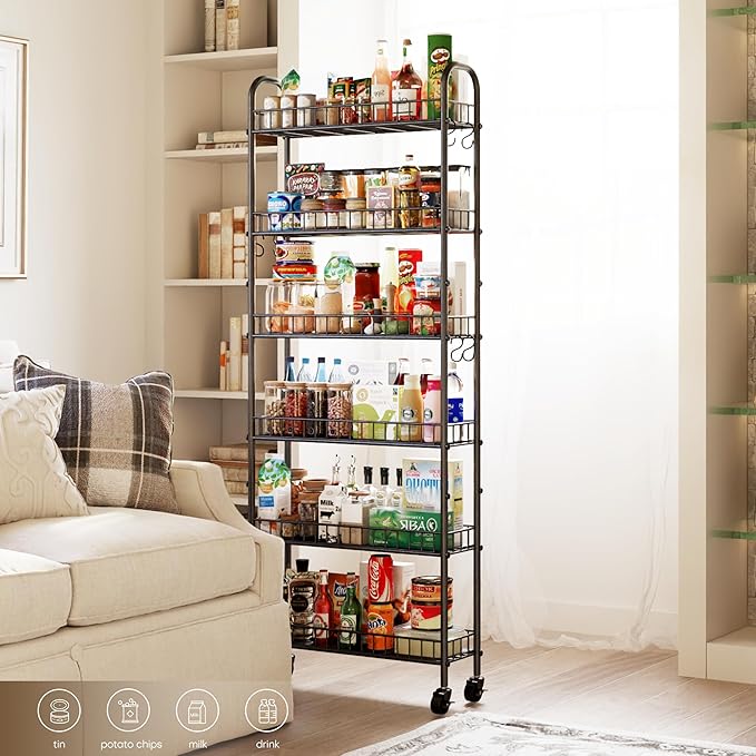 6-Tier Slim Storage Cart, Rolling Kitchen Cart - Image 6