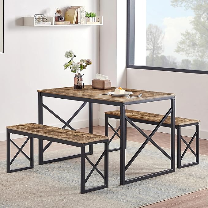 VECELO Kitchen Table with 2 Benches by VECELO