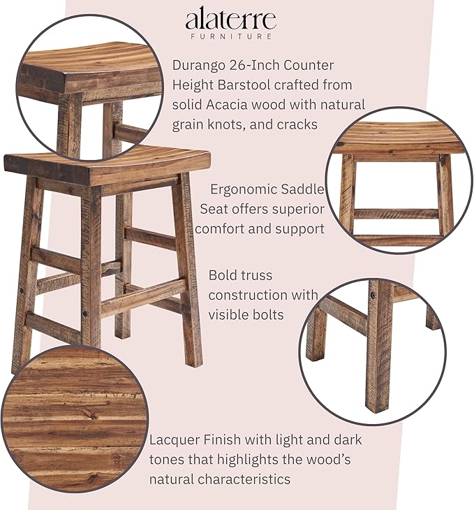 Alaterre Furniture Durango 26-Inch Tall Industrial Wood Counter-Height Stool - Image 4