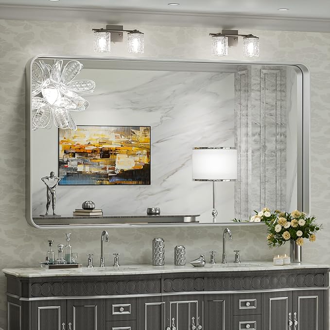 TokeShimi 55 x 36 Inch Brushed Silver Mirror Wall Mirror by RefinedBathroomAccessories