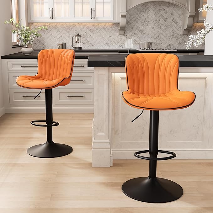 YOUNIKE Orange Bar Stools Set of 2 Faux Leather Upholstered Counter Height - Image 6