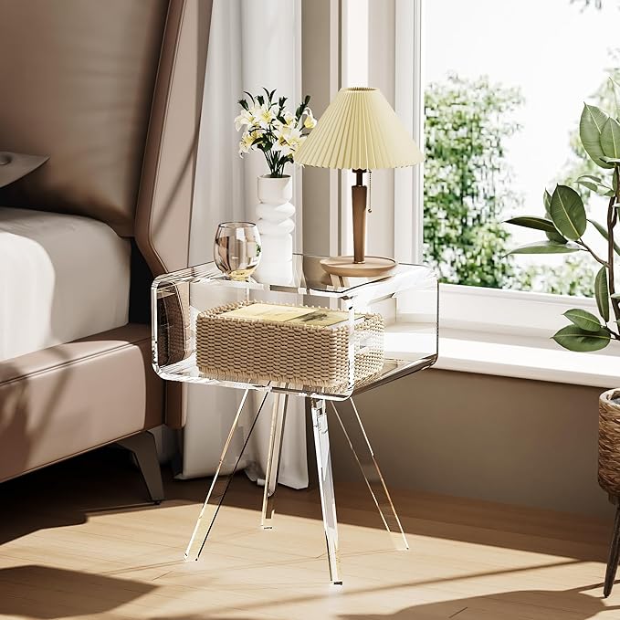 Acrylic Side Table, Acrylic Nightstand Bedside Table - Image 4