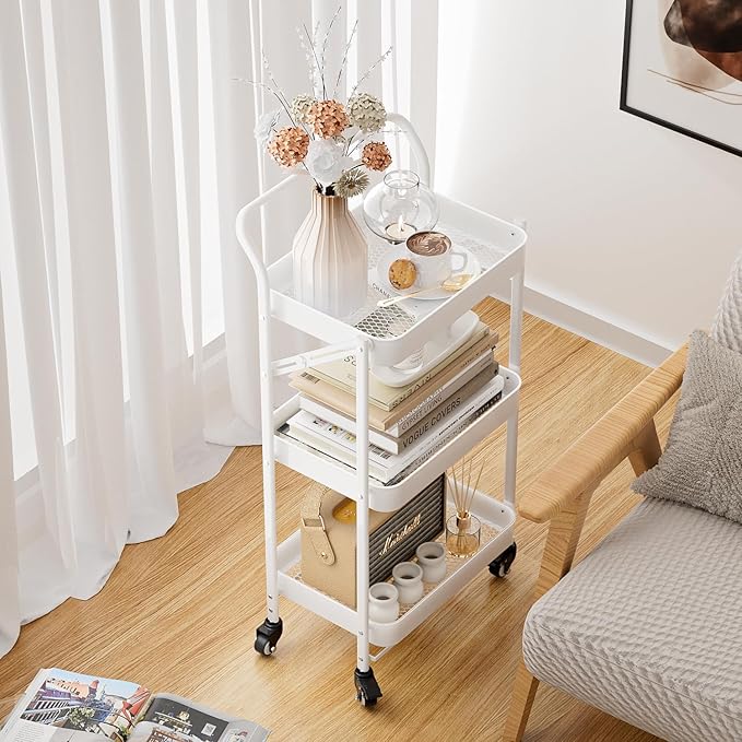 JAQ Foldable Rolling Cart, 3-Tier Metal Small Folding Storage Utility Carts - Image 6