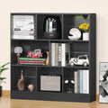 YAHARBO Black Wide Bookshelf, 3 Tier Modern Horizontal Bookcase, Wood Low by YAHARBO