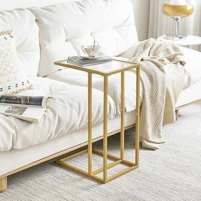 YMYNY C-Shaped End Table, Tempered Glass Sofa Side Table, nightstand - Image 2