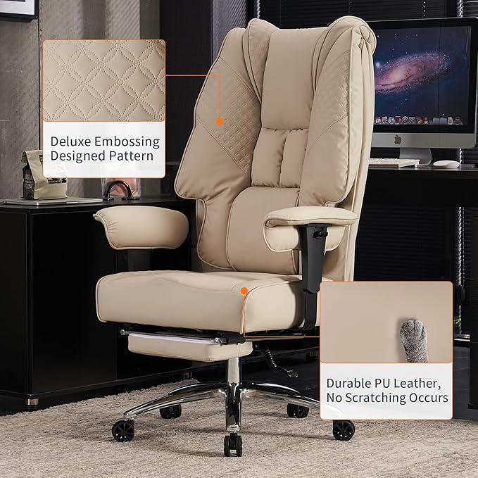 Big and Tall Office Chair 400lbs Wide Seat, Leather High Back Executive Office - Image 6