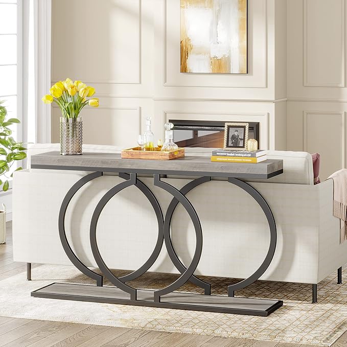 LITTLE TREE 55 inch Faux Marble Gold Console Table Modern Entryway Table Narrow - Image 4