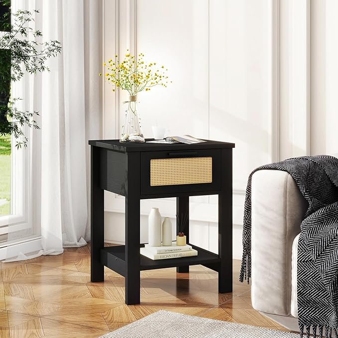 IBUYKE Rattan Nightstand, Boho Night Stand - Image 2
